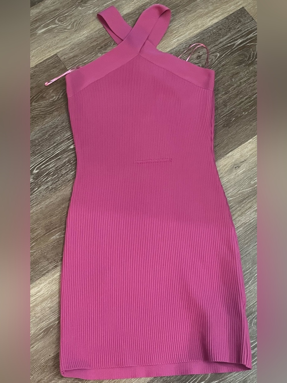 Sincerely Jules Pink Crisscross Halter Ribbed Knit Mini Dress S